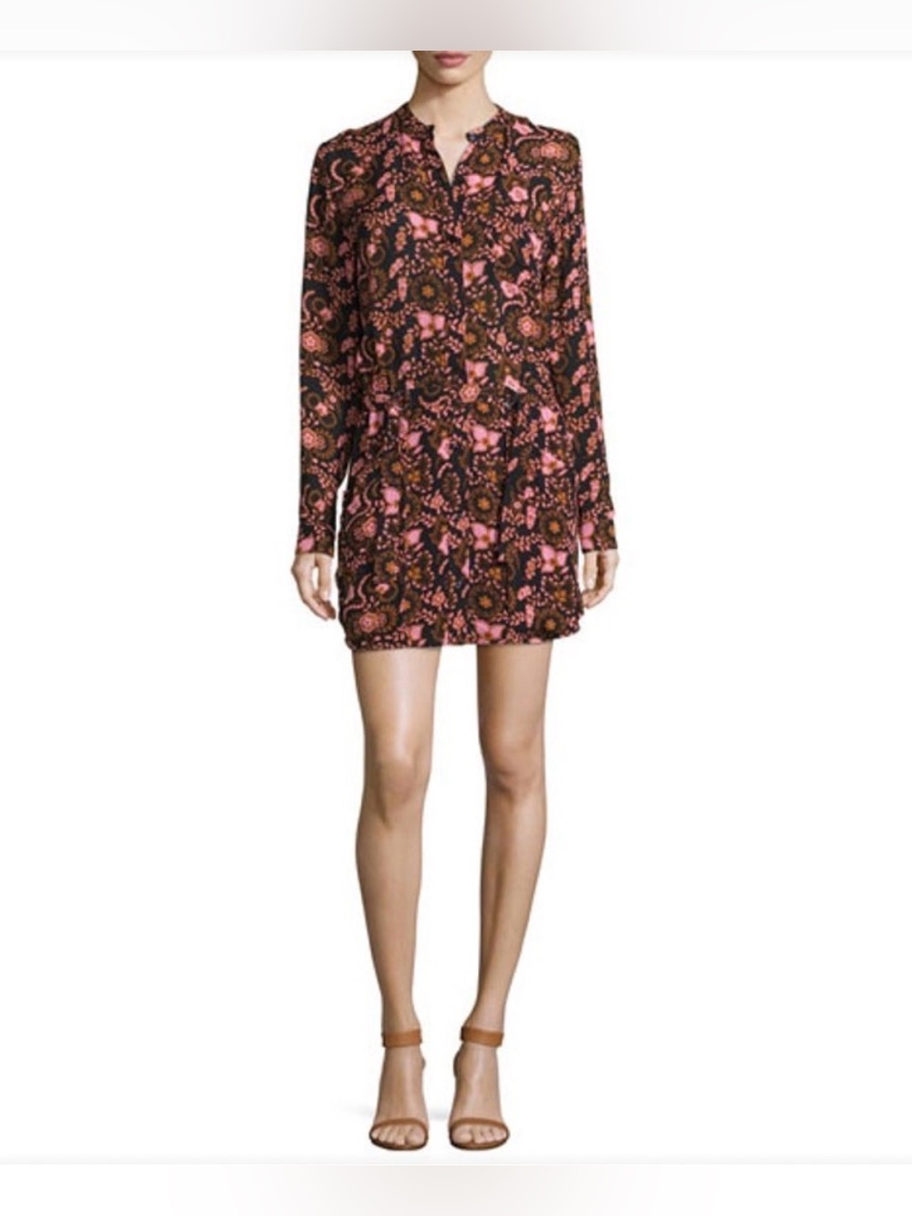 A.L.C. Silk Floral Mini Dress NWOT Size 8 Long Sleeve Belted
